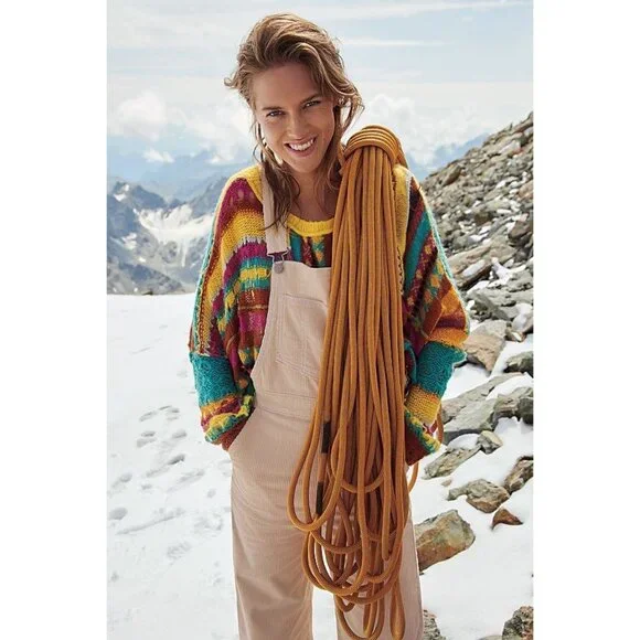 NWOT Free People Bright Multicolored Light Weight Knit Sweater Poncho - Picture 8 of 11